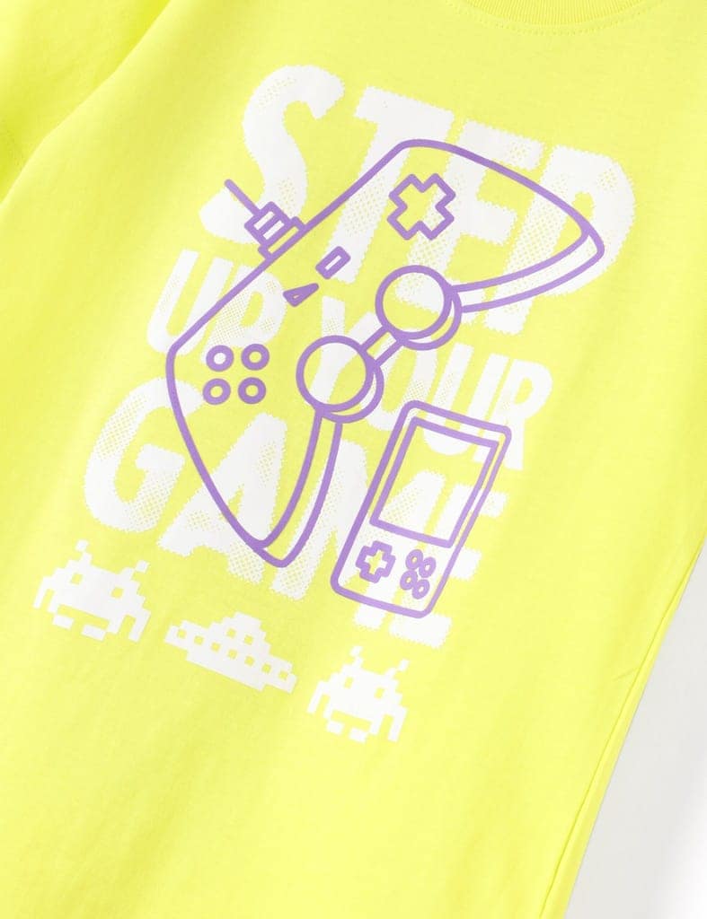 Boys T shirt Cotton Sulphur Spring Lime "Step Your Game" view 2
