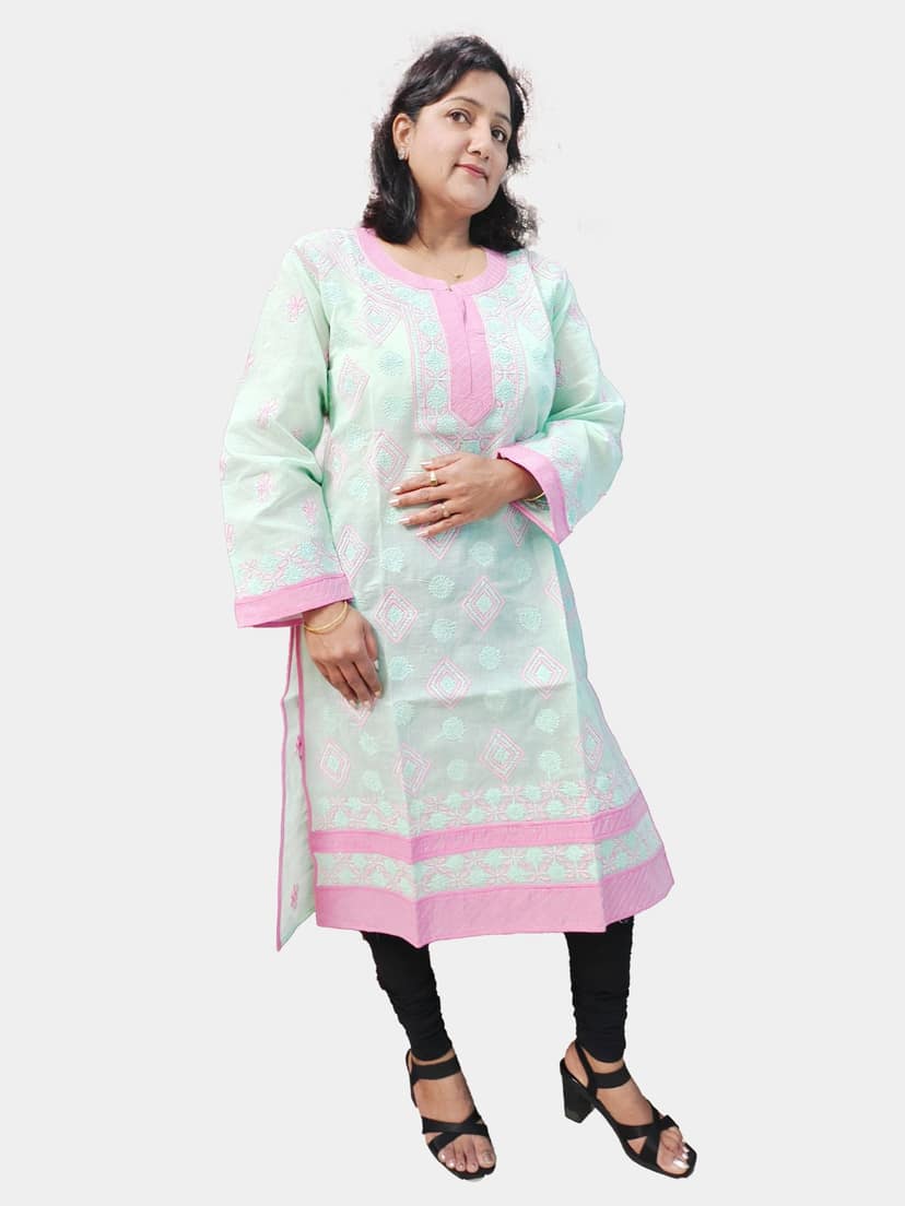 TheHangr Hand Embroided Sky Blue Cotton Lucknowi Chikankari Kurti view 2