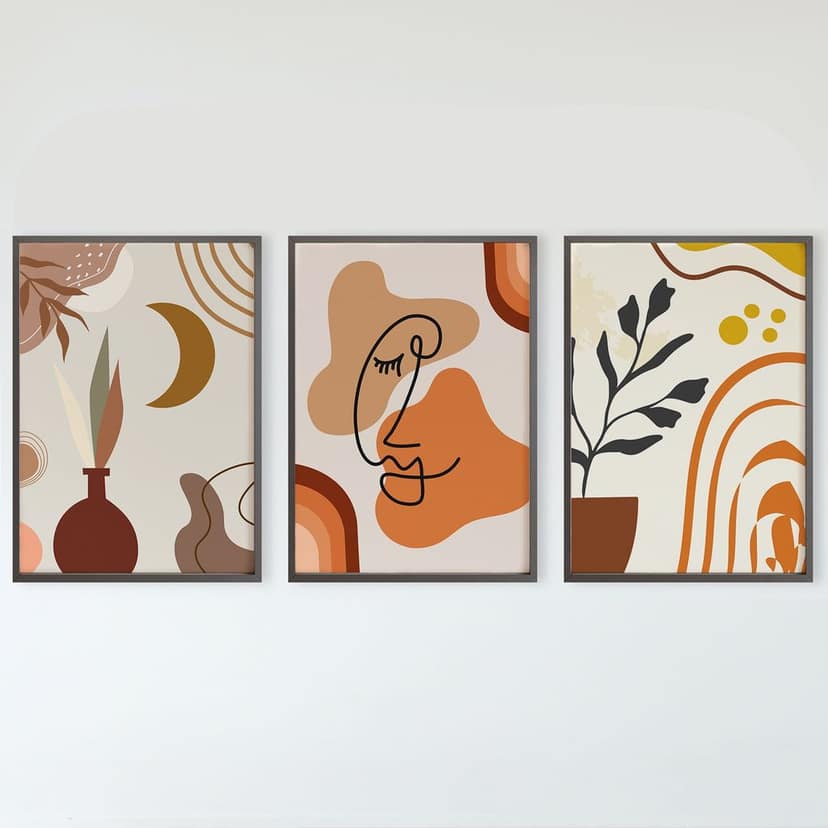 Rustic Charm Set of 3 Boho Wall Art for Living room, Bedroom, Office and Hotel | Flower Pot|9 x 13 inches (A4)|Beige