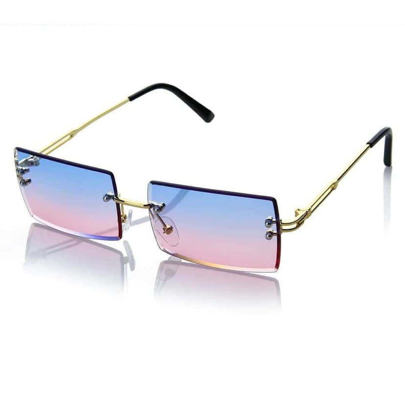 Eyenaks Retro Rimless Unisex Sunglasses (Blue Pink) view 2