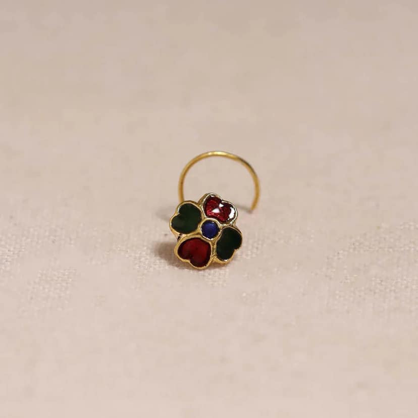 Multicolor - Handcrafted Paka Meenakari Nosepin 186