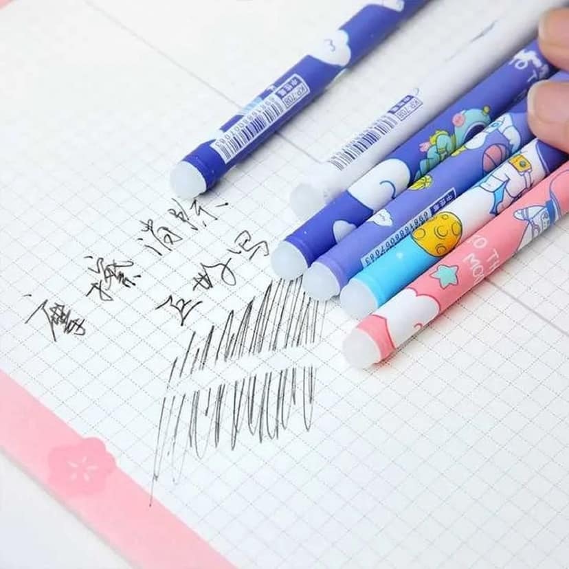 KTRS ENTERPRISE 12pcs/lot Cute Cartoon Astronaut Shaped Neutral Erasable Pen 0.5mm Black Gel Pens Washable Handle for Writing School Stationery view 2