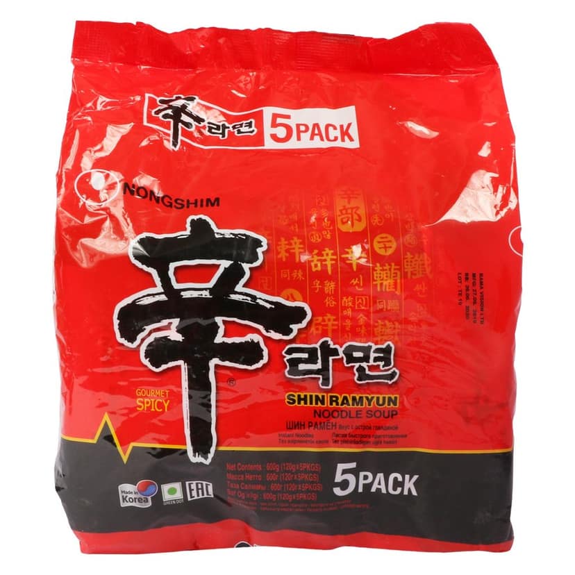 Nongshim Shin Ramyun Noodle Soup (5 in 1) 600 gm Pouch Pack view 2