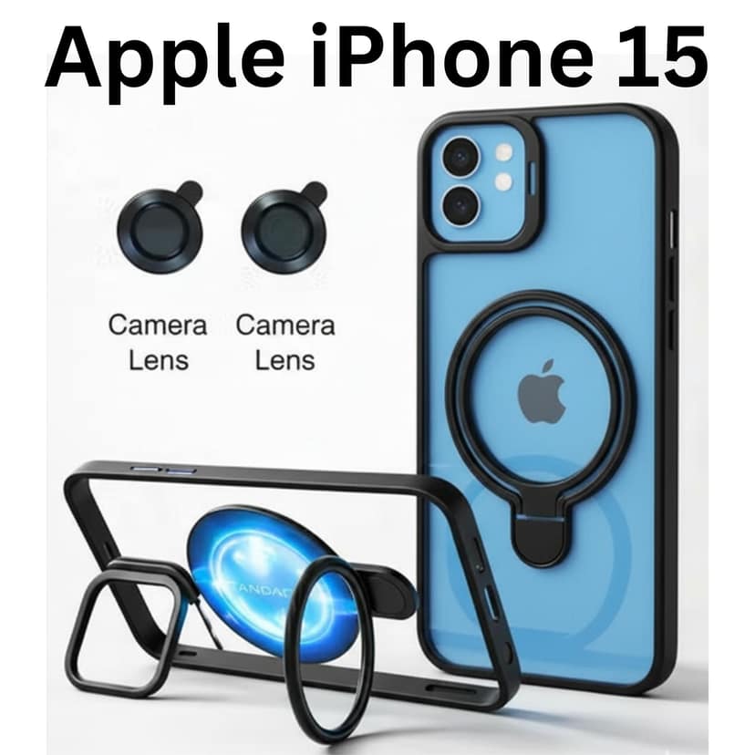 Mobile Cover for Apple iPhone 15 Back Cover | Hybrid (PC + TPU) case | Dual Stand Case with MagSafe Support and Camera Lens Protector