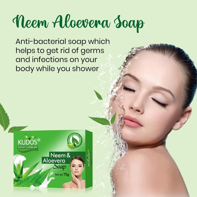 Kudos & Aloevera Soap 75gm pack of Bar with Pure and Best Neem Natural Ingredients Antiseptic Moisturising Bathing Aloe Vera For Smooth Soft Nourished Skin view 2