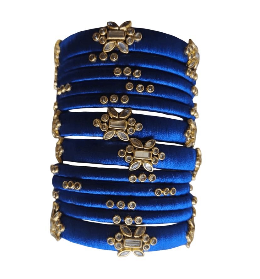 Royal Blue Silk Thread Bangles with Golden Embellishments view 2