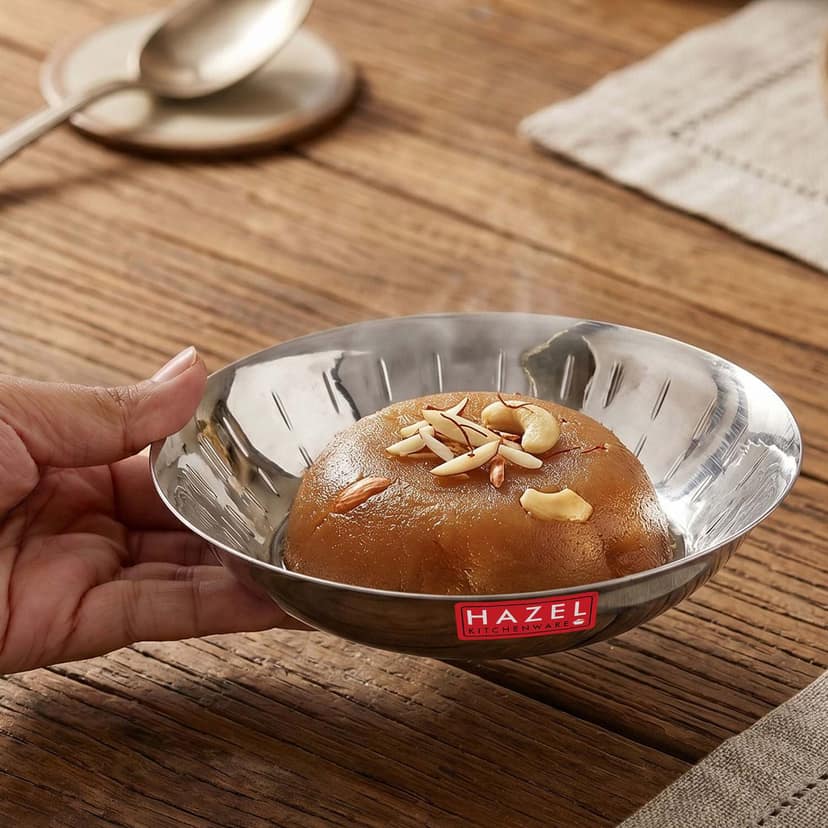 HAZEL Stainless Steel Small Copri Plate 15.5 cm, Pack of 6 , Hammered Design Snacks Plate Nasta Plate for Serving Food & Daily Use, 400ml view 2