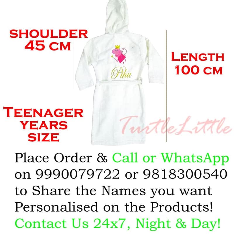 TurtleLittle, Cotton, Personalized Pink Heart Bathrobe for Teenager Girls with Name and Initials, 350 GSM (Set of 1, Ivory White) view 2
