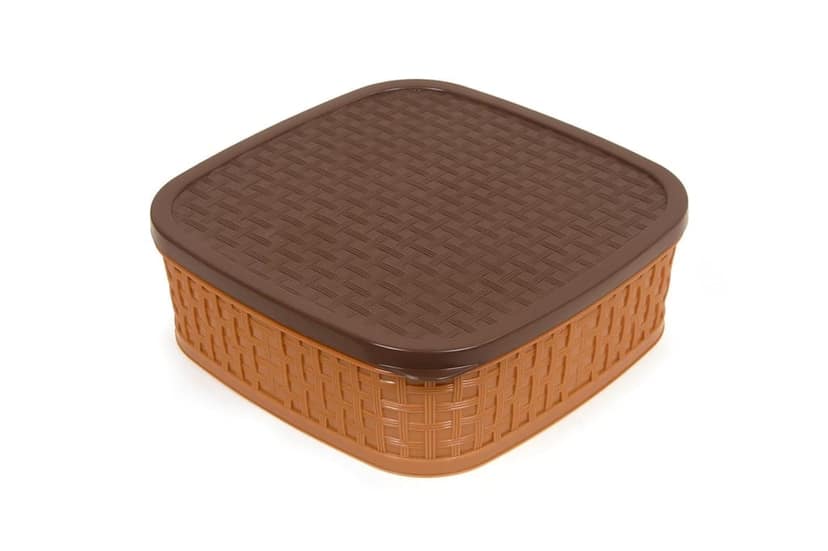 VillWin 7-Section Spice Box Container with Lid, Square Kitchen Masala Dabba Storage Set, 18 x 18 x 6 cm, Brown view 2
