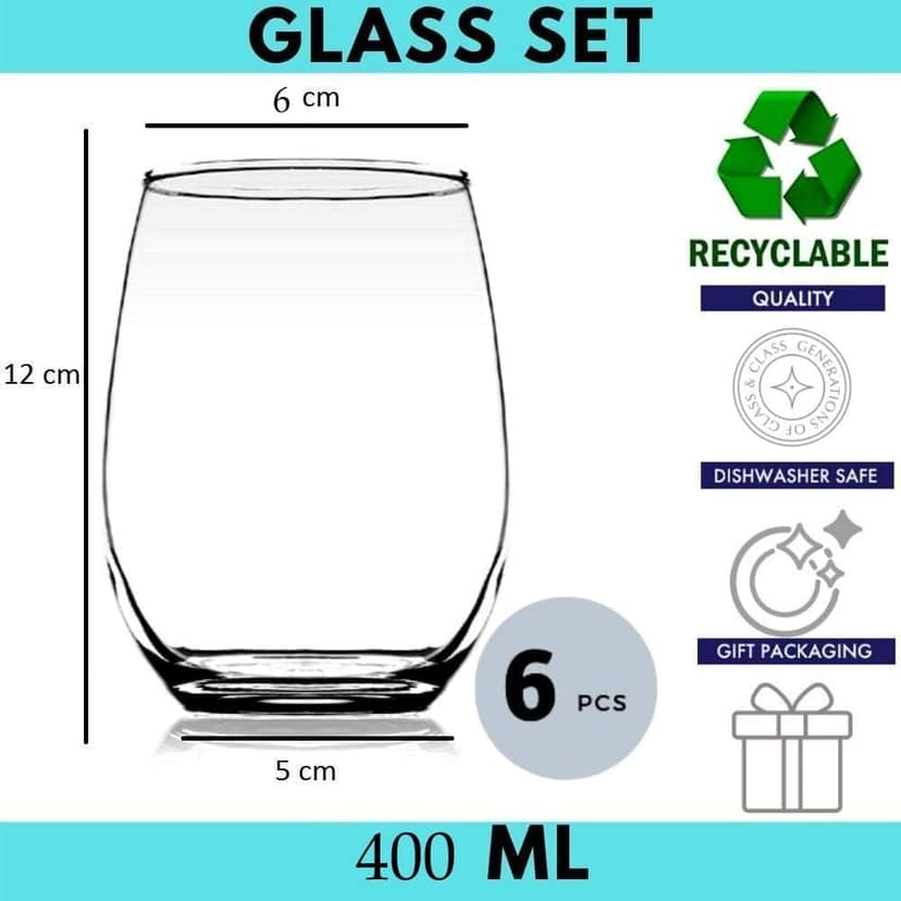 Soft Drinking Glasses |400 ML | Whiskey Glass|Dessert Cup | Classic shap Tumbler | Perfect for Whisky, Wine, Cocktail, Juice, Water view 2