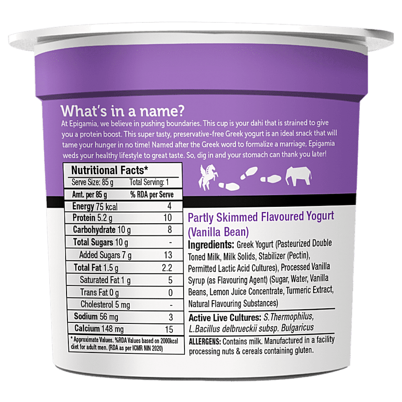 Epigamia Greek Yogurt Vanilla Bean, 90 Gm view 2