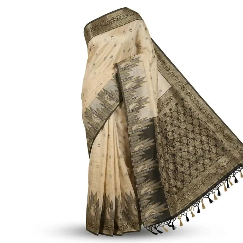 Sambalpuri Light Beige Cream Ikat Handloom Saree