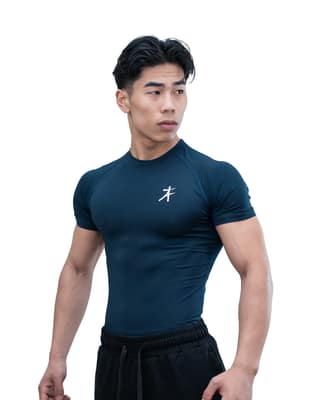 Athflex Men's Half Sleeve Edge Compression T-Shirt-Athletic Base Layer for Gym,Cycling,Training,Workout,Poly-Spandex Blend,Tactical Sportswear & Gymwear - navy blue/L