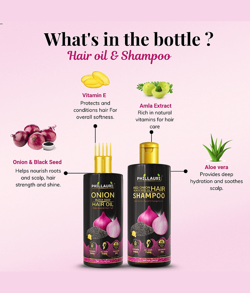 Black Seed Onion Hair Care Kit | Hair Oil And Shampoo Combo Pack | Daily Smooth Hair Routine view 2