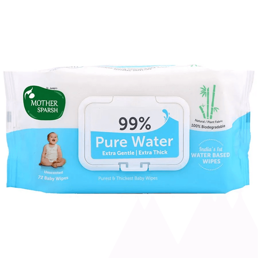 Mother Sparsh 99 Percentage Pure Water Unscented Wipes 72 Pcs