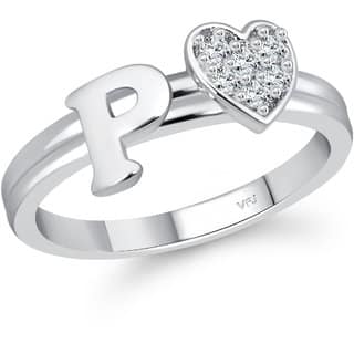 VFJ cz alloy Rhodium plated Valentine collection Initial"P"Letter with heart ring view 2