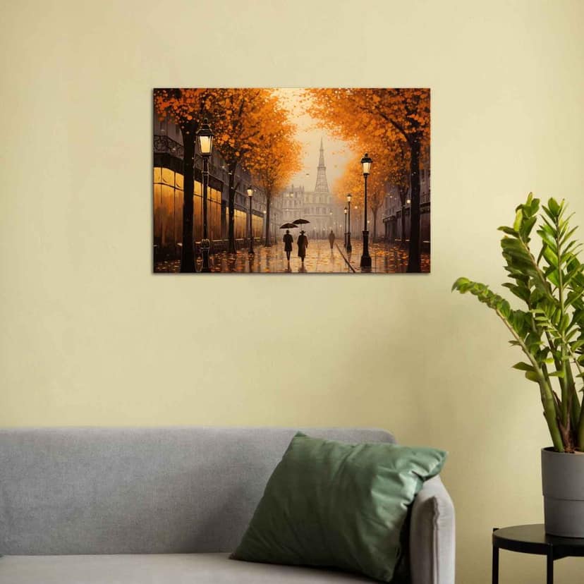 WOMAN WALKING IN THE STREET 24in X 16in WITH BLACK FRAME