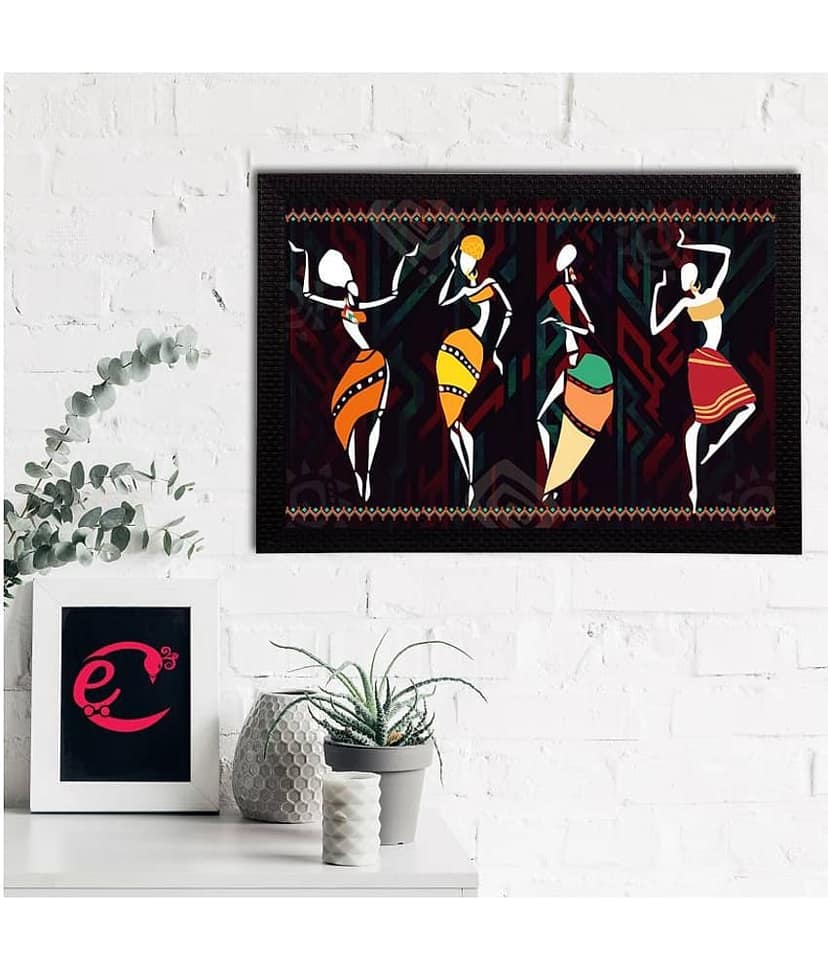 eCraftIndia Set of 3 Black & Red Tribal Theme Satin Matt Texture UV Art Painting view 2