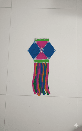 Madhura’s Creations Kite Rangoli Patch on Plastic Sheet | Multicolour Traditional Design | Real Rangoli Colours | Reusable | Single Piece