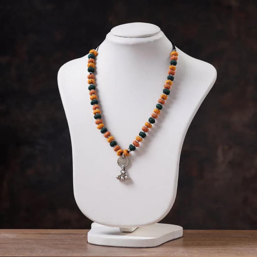 Multicolor Lambani Thread & Bead Coin Pendant Necklace