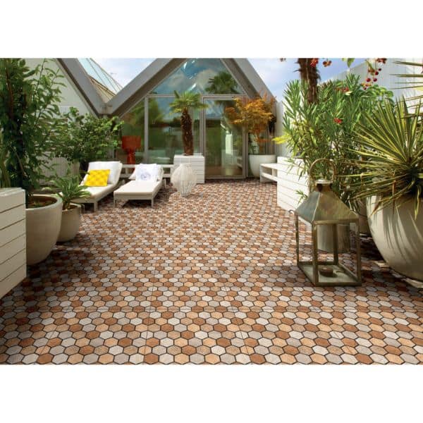 Orientbell Floor Tiles OPV Hexo Brown 10 Pcs