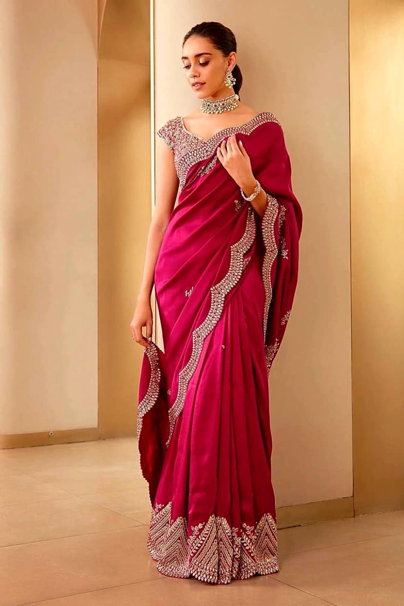 Vichitra Silk Embroidered Saree by SHIV TEXTILES view 2