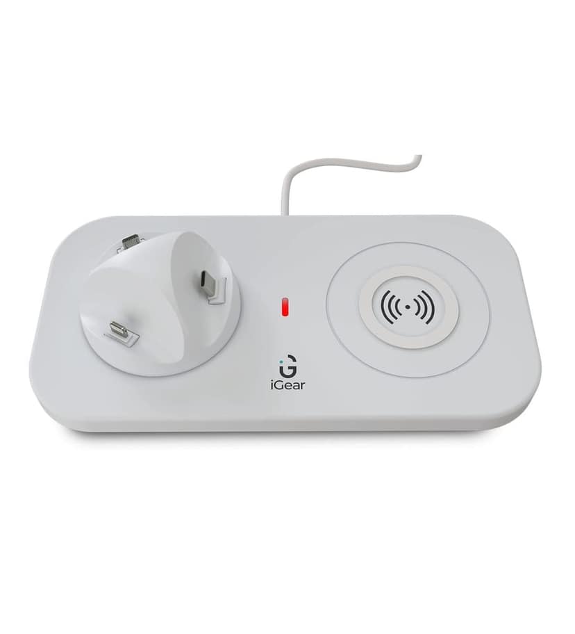 iGear DockMe 10W Fast Charging with Docking and 15W Wireless Charger, Android, iOS and Type-C Charging pins,(White) - 1 Year Free Replacement Warranty
