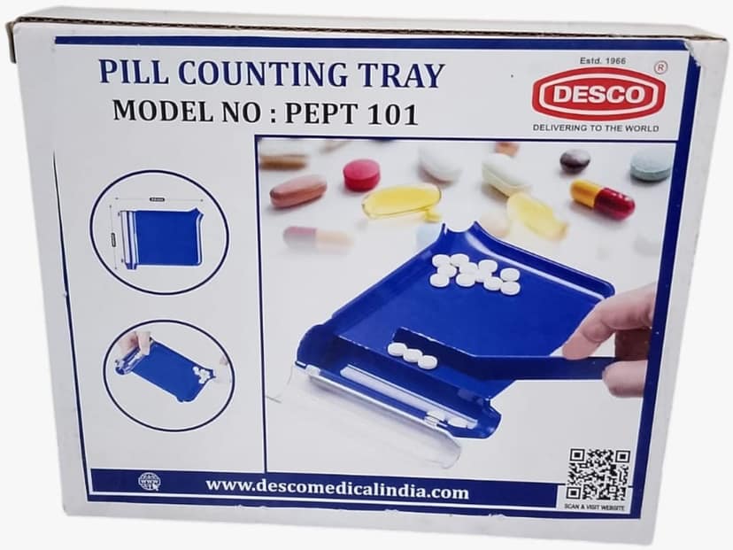 DESCO Right Hand Pill Counting Tray with Spatula (Blue)
