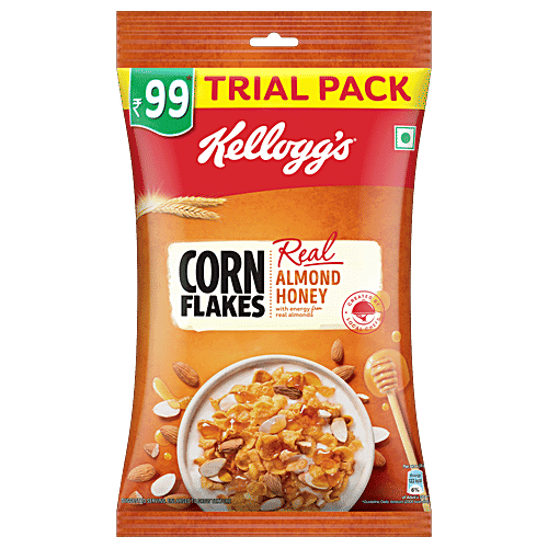 Kelloggs Corn Flakes - Real Almond Honey, Breakfast Cereals, High In Vitamin B1, B2, B3, B6 & C, Iron, Trial Pack, 180 g Pouch