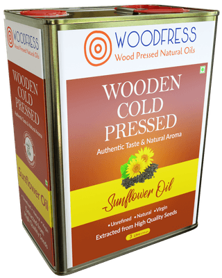 WOODFRESS Pure Wood Pressed, Cold Pressed Sunflower Oil - 3 Litre | Unrefined, Natural Cooking Oil | Pressed from 11kg Sunflower Seeds, Metal Tin 3L