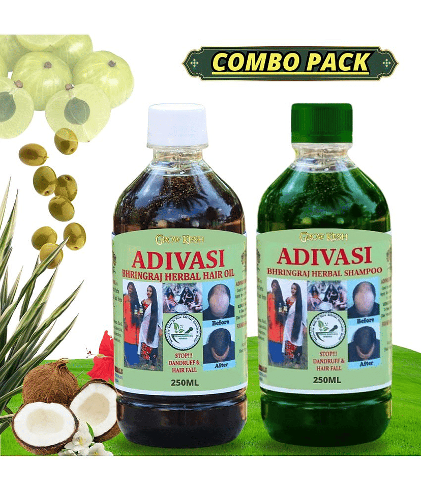 Adivasi Bhringraj Natural Hair Growth Herbal Hair Oil and Shampoo Combo(250 ml)Pack Of 2