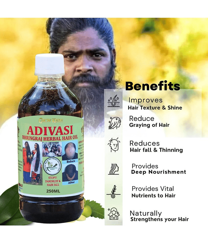 Adivasi Bhringraj Natural Hair Growth Herbal Hair Oil and Shampoo Combo(250 ml)Pack Of 2 view 2
