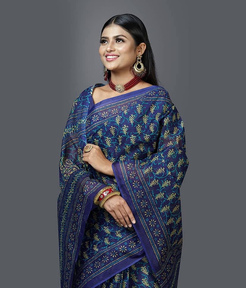 SHANVIKA Cotton Printed Saree Without Blouse Piece ( Blue ) view 2