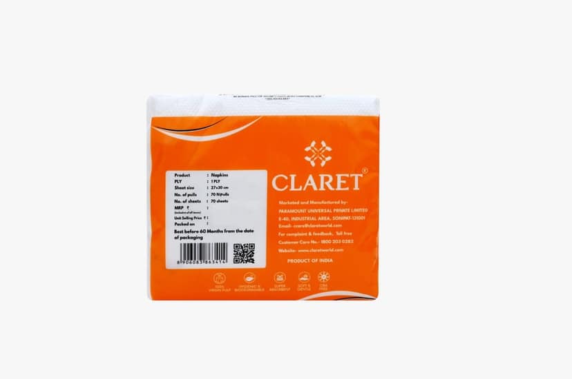 Claret Highly Absorbent Paper Napkins - 27x30 cm, 1-Ply, Pack of 3, 70 Sheets Each - Soft, Durable and Perfect for Everyday Use and Kitchen Cleaning view 2