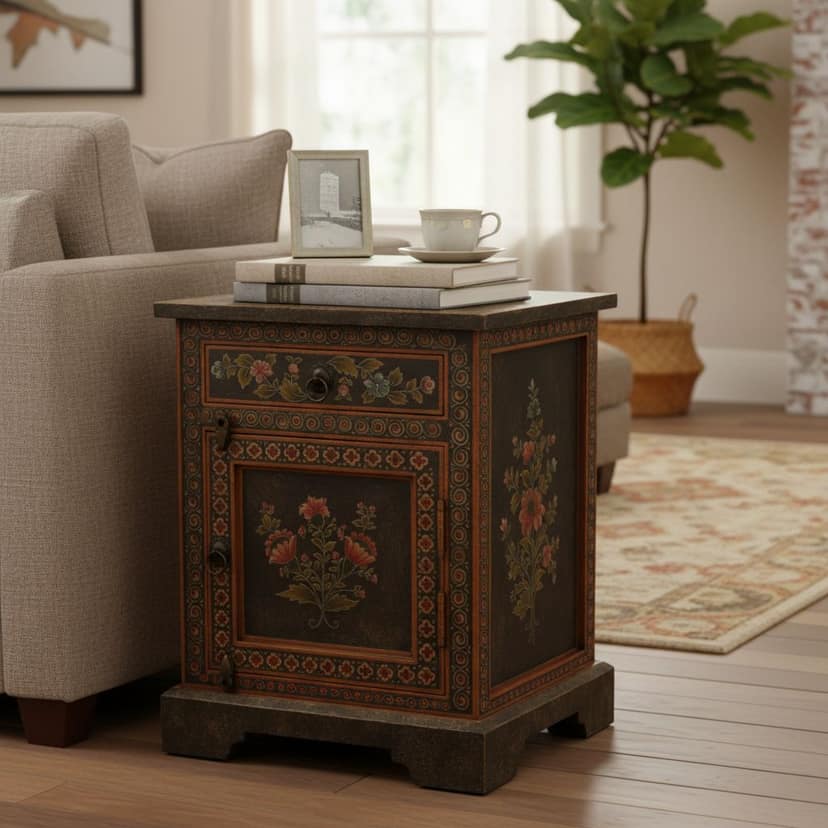 Handicraft Painted Wooden End Table | Home Decors Furniture Side-board view 2