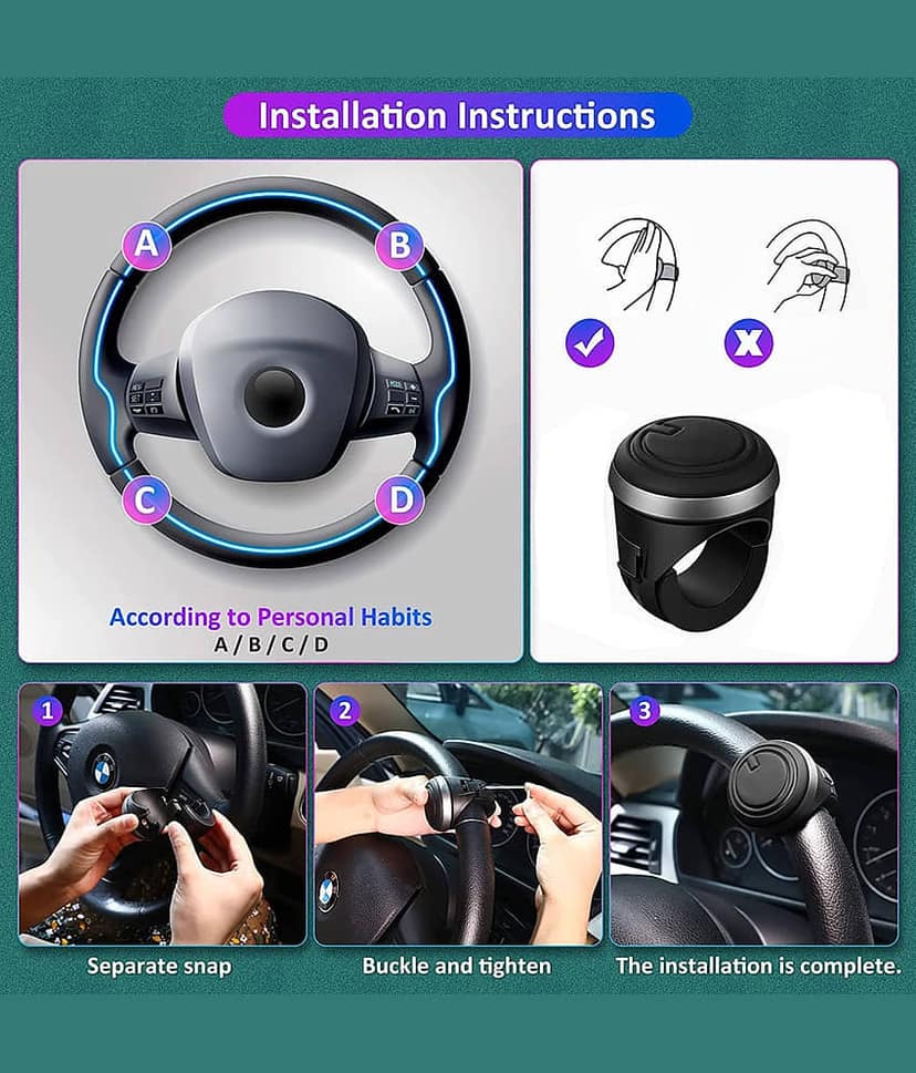 HINGOL 3R Universal Car Steering Knob for Easy Driving – Black view 2