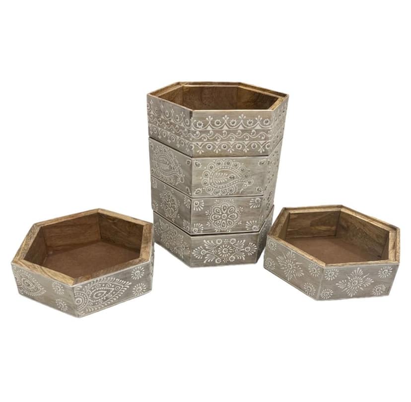 Wooden dry fruits plates set of six view 2