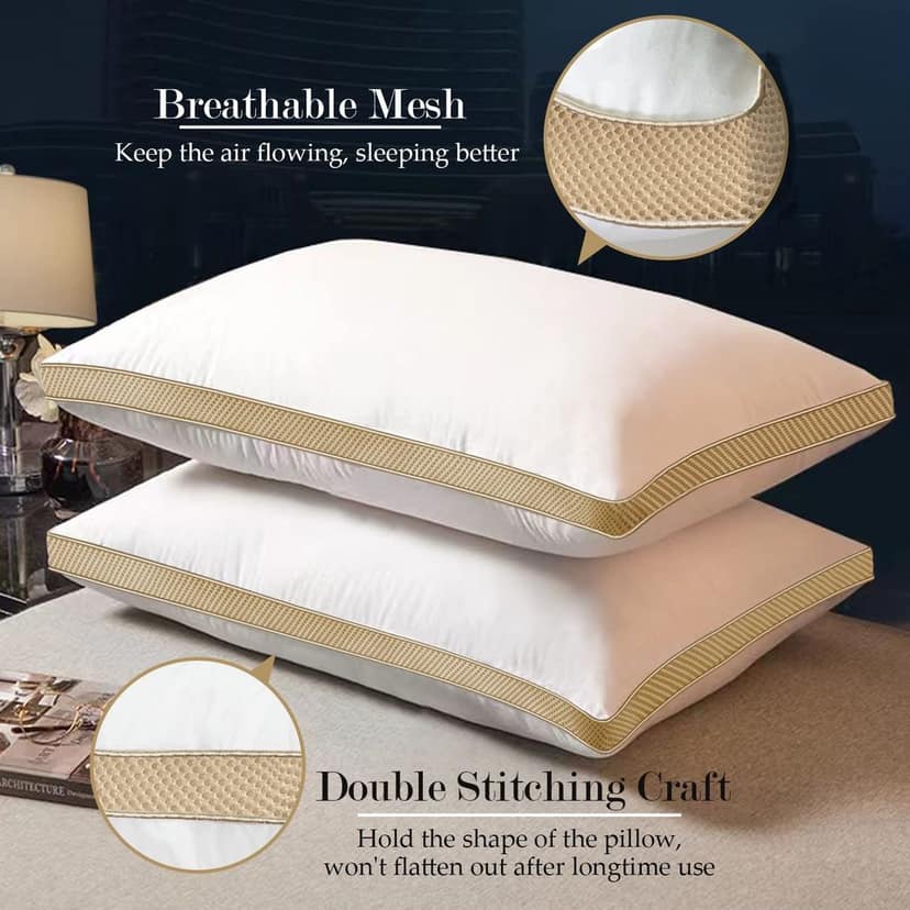 Homerz Set of 2 Gusset Pillow, 3D Conjugated Fiber Filled, Adequate Firmness and Support, 17 X 27 Inch Size, Conjugated Microfiber, White (Goldstar - 2 pc) view 2