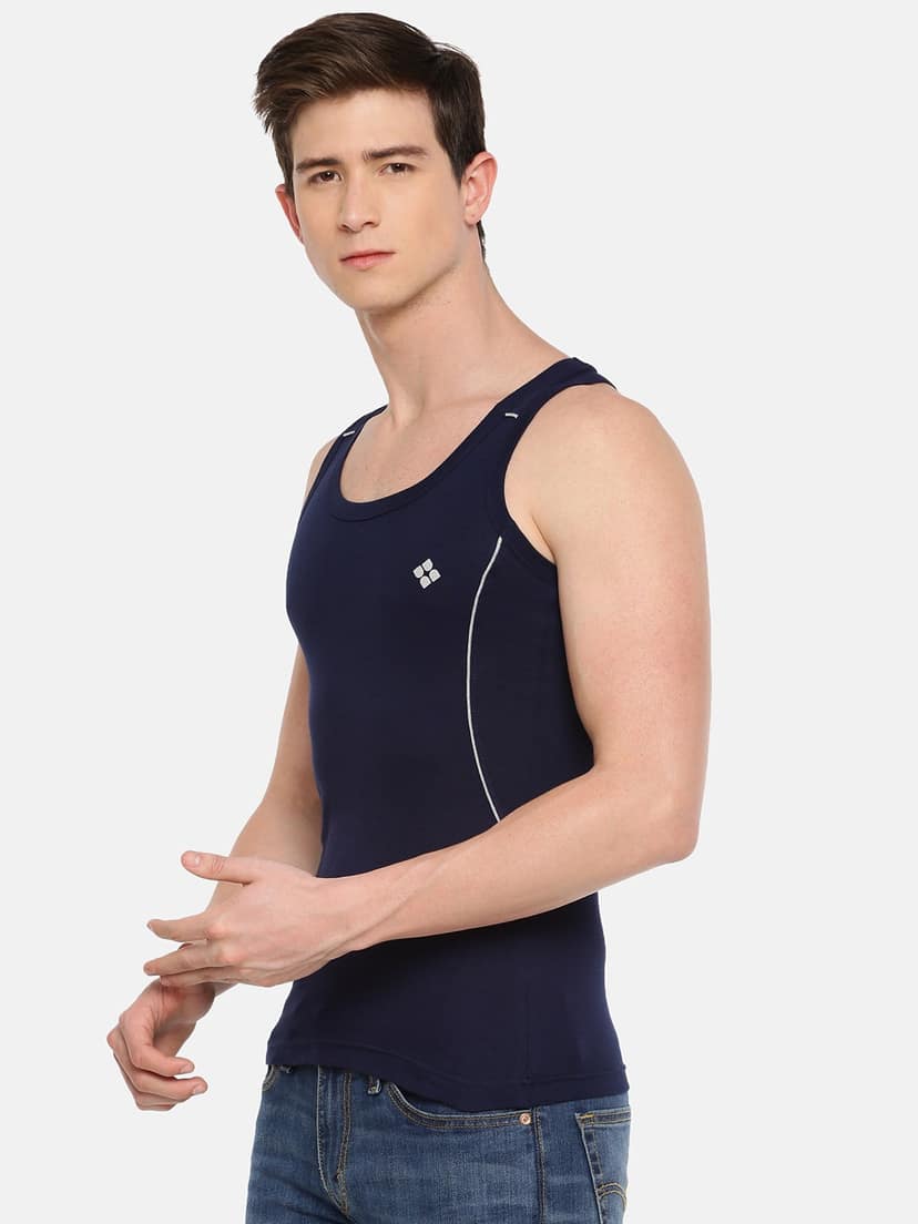 Men's Assorted Pack of 2 Solid Combed Cotton Racerback Styled Gym Vest view 2