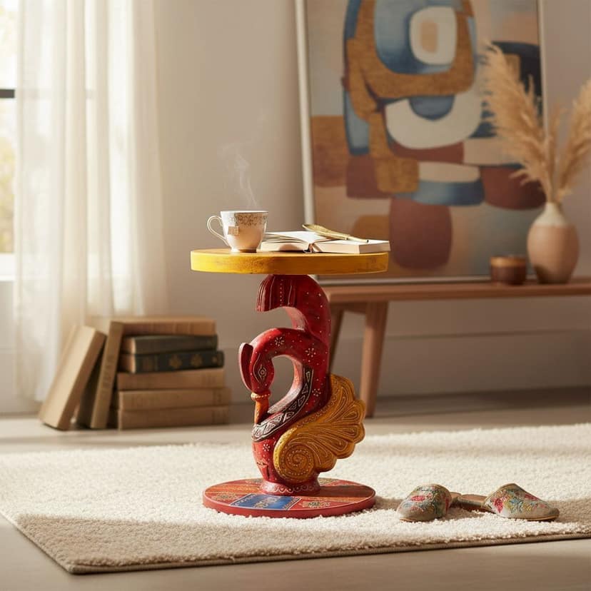 Wooden Painted Duck Side Table Stool Decor Art view 2