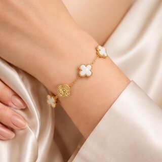 KIMTI 18k Gold Plated Clover Bracelet (Gold,White) view 2