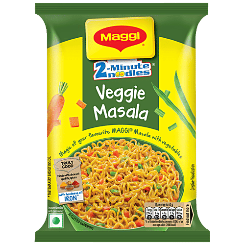 MAGGI 2 Minute Instant Noodles - Veggie Masala, Made With Quality Spices, Rich In Fibre, 62 g Pouch