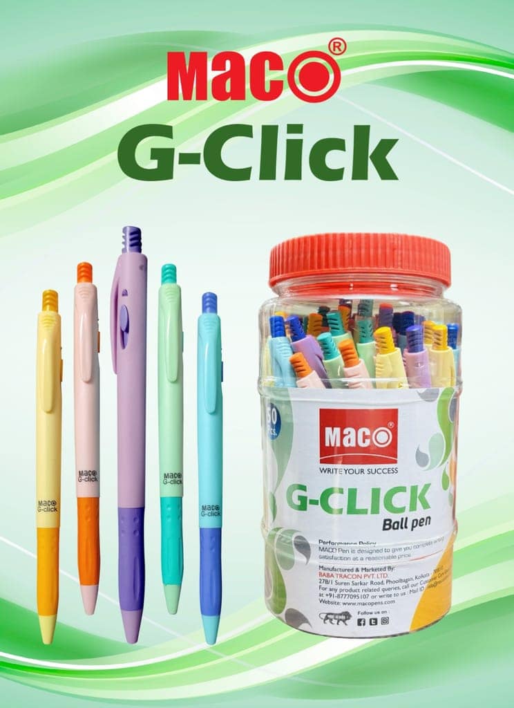 Maco G-Click Ballpoint Pens Jar| Retractable Mechanism| Comes in Classy pastel colors | Blue Ink Pack Of 50 view 2
