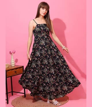 Sheetal associates Women Polyester Printed Fit & Flare Dress ( Multicolor )