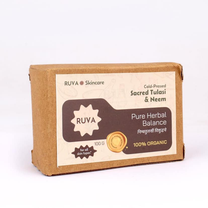 RUVA Handmade Sacred Tulasi & Neem Cold-Pressed Ayurvedic Soap Bar with Pure Neem Extract | Daily Ritual, Balanced Skin | Velvety Lather, Face Safe | Ritual Skincare for All Skin Types view 2