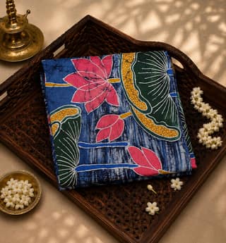 Handcrafted Batik Kalamkari Print Cotton By Silk Saree