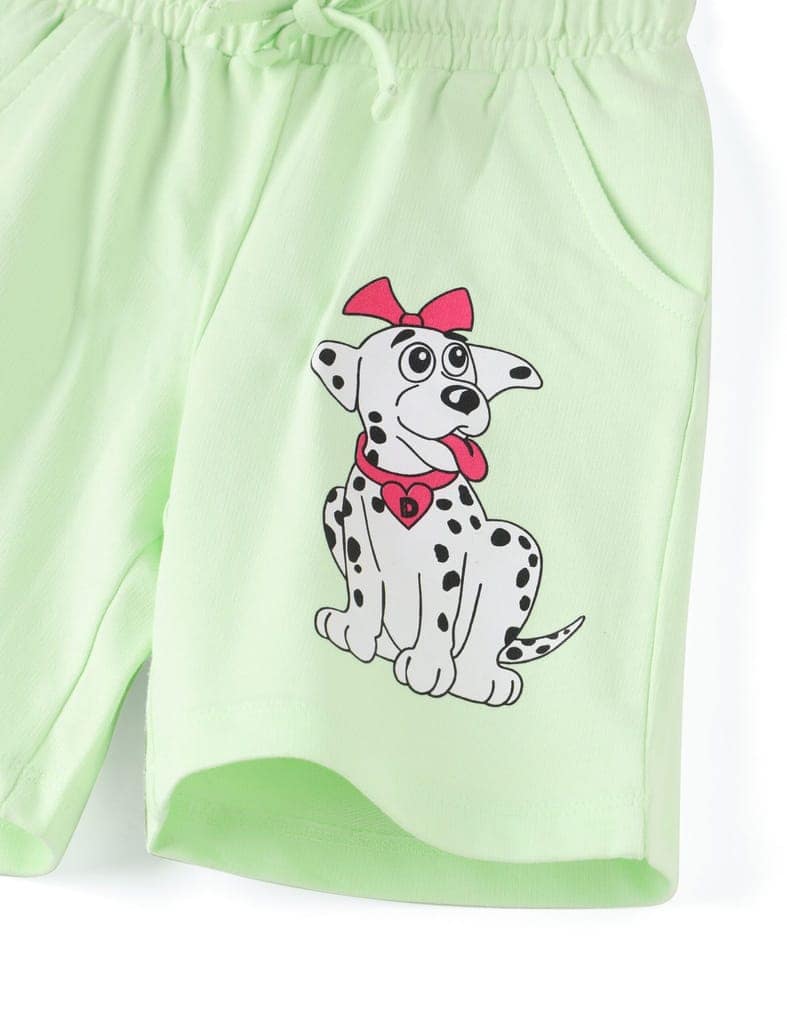 Girls Shorts Cotton French Terry Patina Green “Cute Dog” view 2