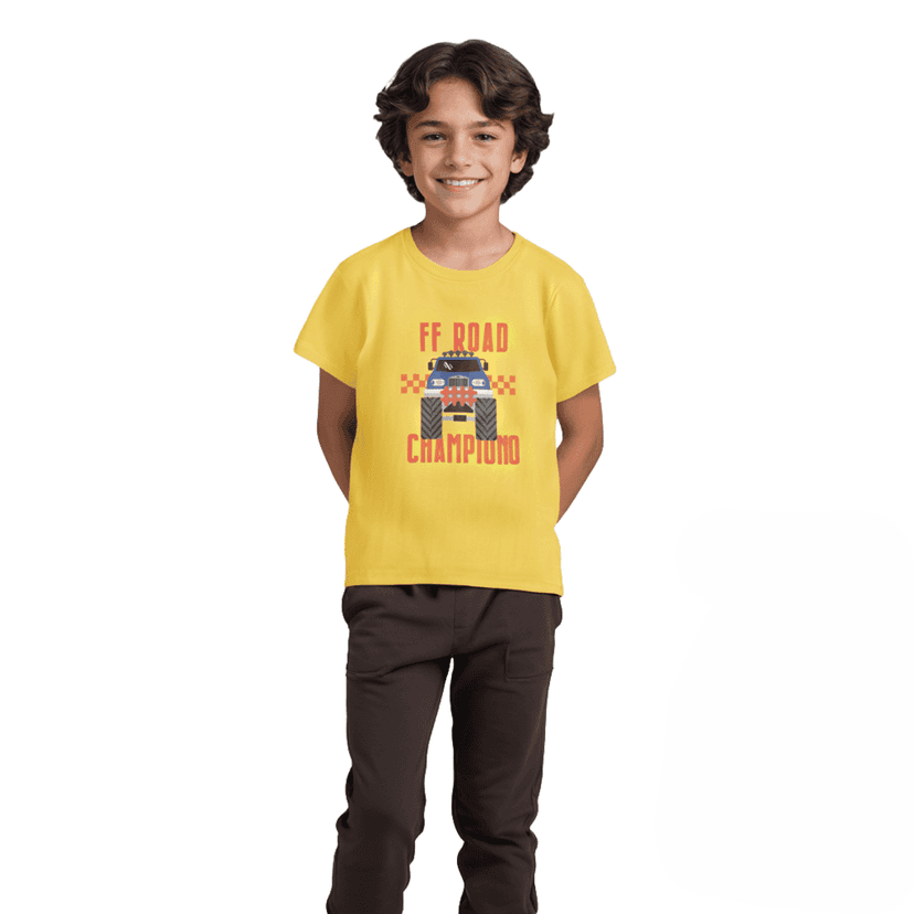 Boys T shirt Cotton Dandelion Yellow Off Road Champion