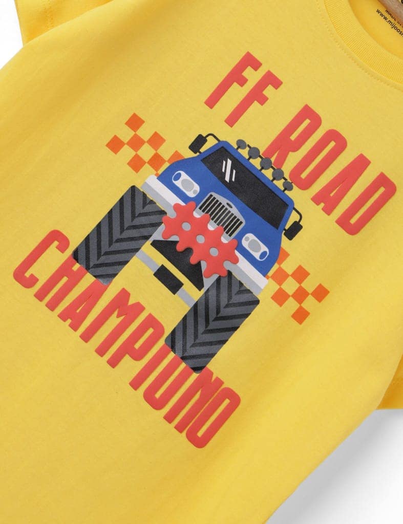 Boys T shirt Cotton Dandelion Yellow Off Road Champion view 2