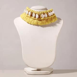 Yellow Thread & Seashell Handmade Macrame Choker